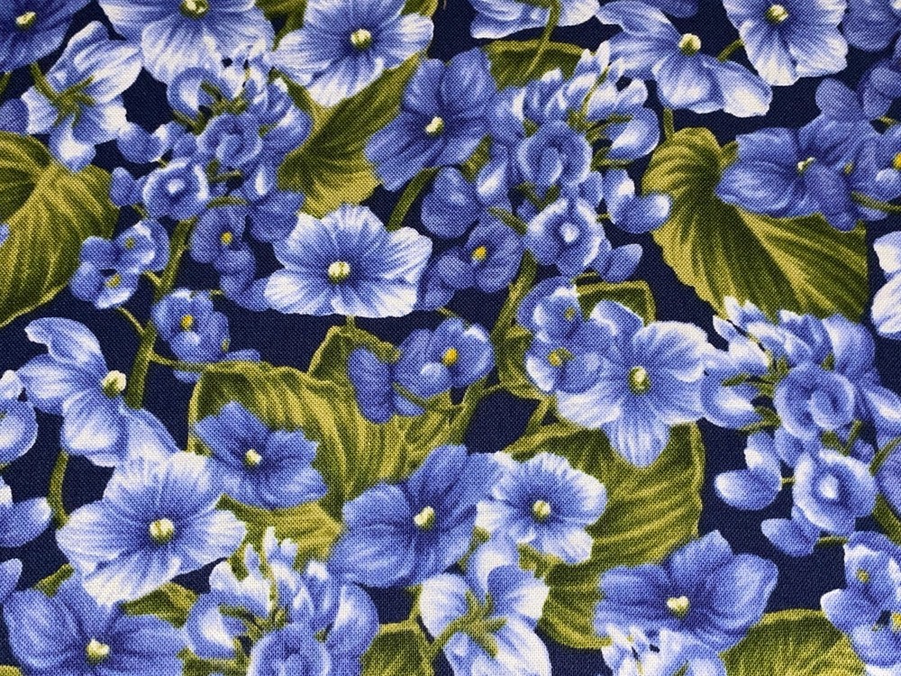 By 1/2 Yd “La Vie En Rose” Small Violets Blue & Green by Avlyn Fabric BTHY