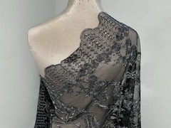 Silver Black Sequins embroidery Lace Fabric 50” Width Sold By The Yard