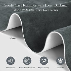 Suede Headliner Fabric, 120″L×60″W Dark Grey Car Headliner Material, Tela P