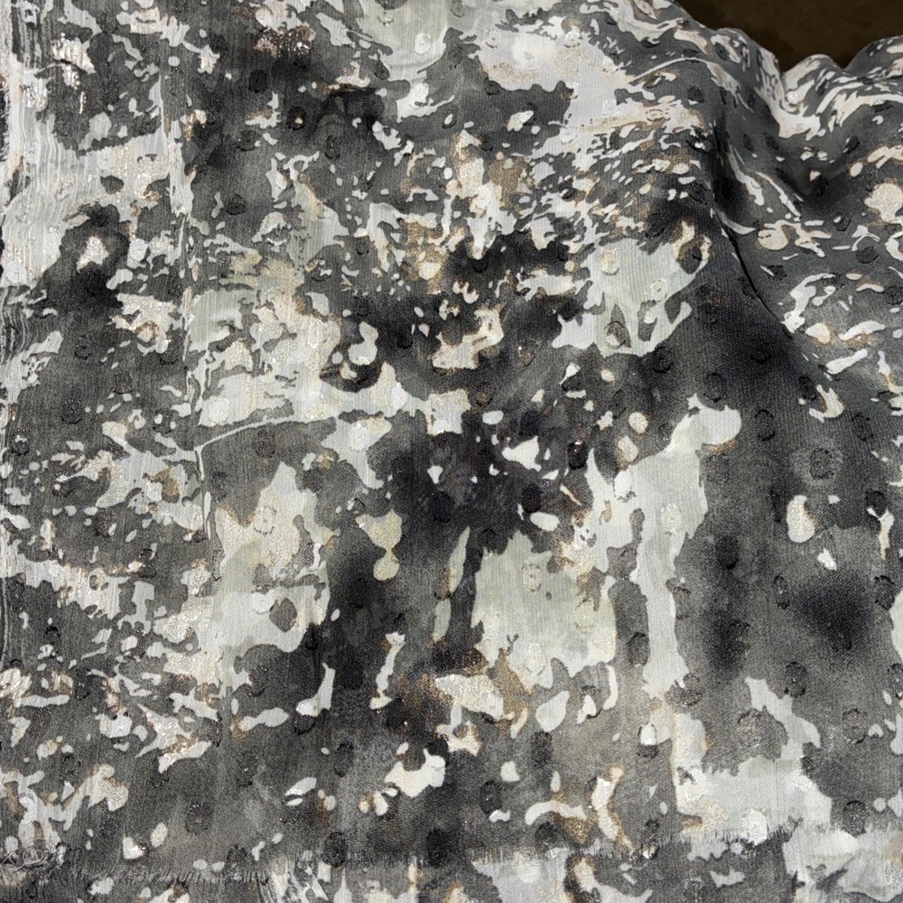 Black Camo Sheer Fabric With Shine 56” X 96” Rayon, Black, Grey, White