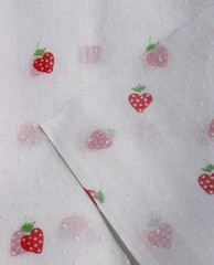 2 Yards VTG Semi-Sheer Voile Dotted Swiss Fabric Scattered Strawberries