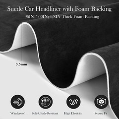 Garifon Suede Headliner Fabric, 96″ L×60″ W Black Car Headliner Material, Tel…