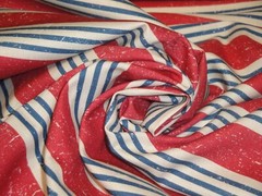 Distressed Red Natural Blue Stripe Combed Cotton Sewing Quilt Apparel Fabric