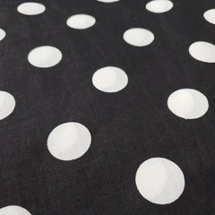 WHITE POLKA DOT ON BLACK POLY COTTON FABRIC ONE INCH DOT 58″ BY THE YARD