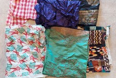 Vintage Fabric remnant lot for crafting,quilting& repurposing.Mostly all cotton.