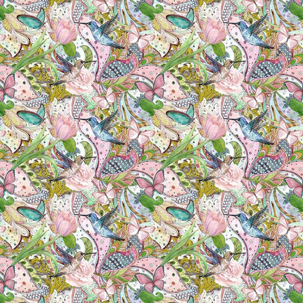 Crafts Fabrics Birds and Butterflies 100% Cotton 140cm Wide Craft Fabric