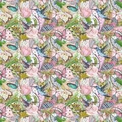 Crafts Fabrics Birds and Butterflies 100% Cotton 140cm Wide Craft Fabric