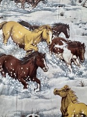 Horses In The Snow, Snowy Canyon. Grey. Brown. Tan.White Cotton Fabric Per Yard