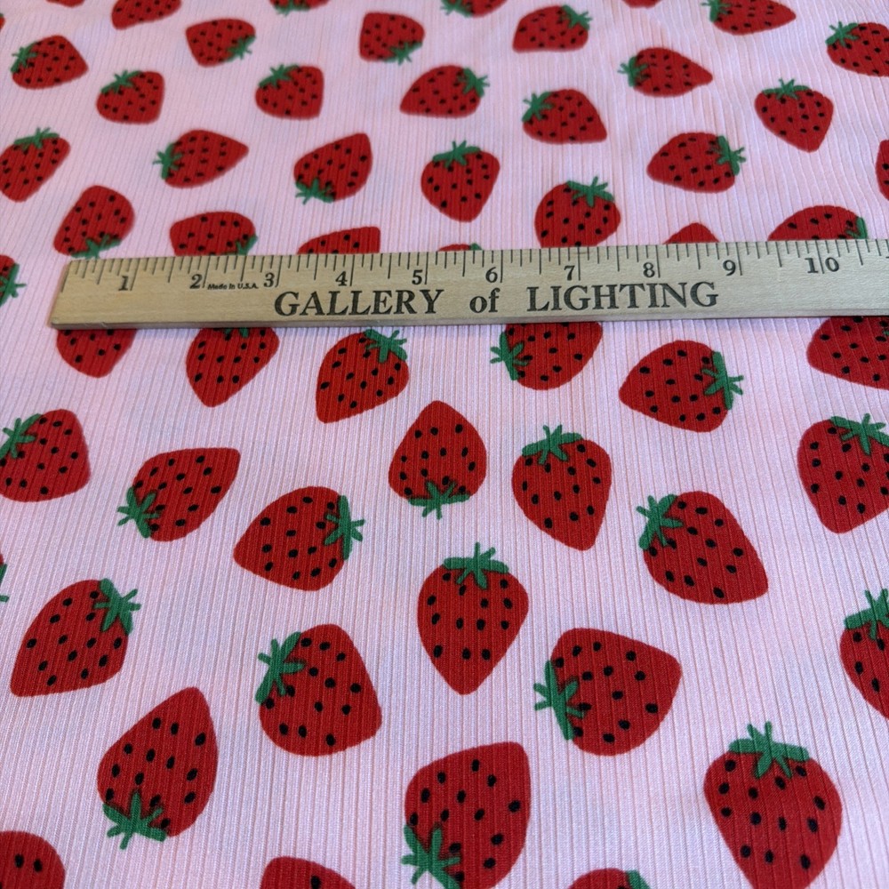 One & One Half Yard 60” Wide Light Pink Rib Knit Fabric/Strawberries On It NEW