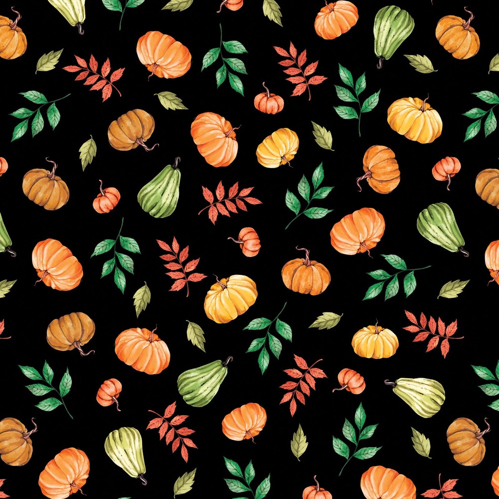 BENARTEX – Harvest Beginnings by Kanvas Studio – Pumpkins & Leaves – Black ,1/4