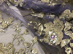 Rhinestone Floral Embroidery French Lace Fabric 50” Width Sold By The Yard