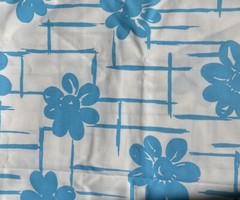 Vintage Klopman Mills Floral 70s Fabric Cotton White Turquoise Mod 1 Yard A5