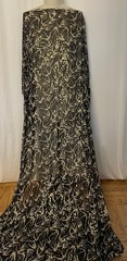 100% Silk Chiffon Birds Print Gold Lurex Black Fabric 1 Yard Long and 54″ Wide