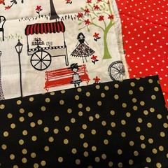 Waverly Emma Mila Paris Fabric Bundle Red Polka Dot Black Gold Confetti 3 Yards