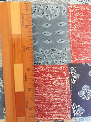 2.75 YDS Vintage Cotton Fabric Cheater Quilt Patchwork Blocks Blue Red Khaki