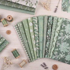 25 Pcs Sage Green Cotton Fabric Squares 10×10″ | Assorted Floral Prints, Quiltin