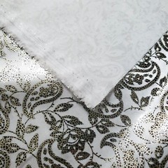 Gilded White Gold Paisley Satin Fabric 56″ By the Yard Shiny Metallic Overlay