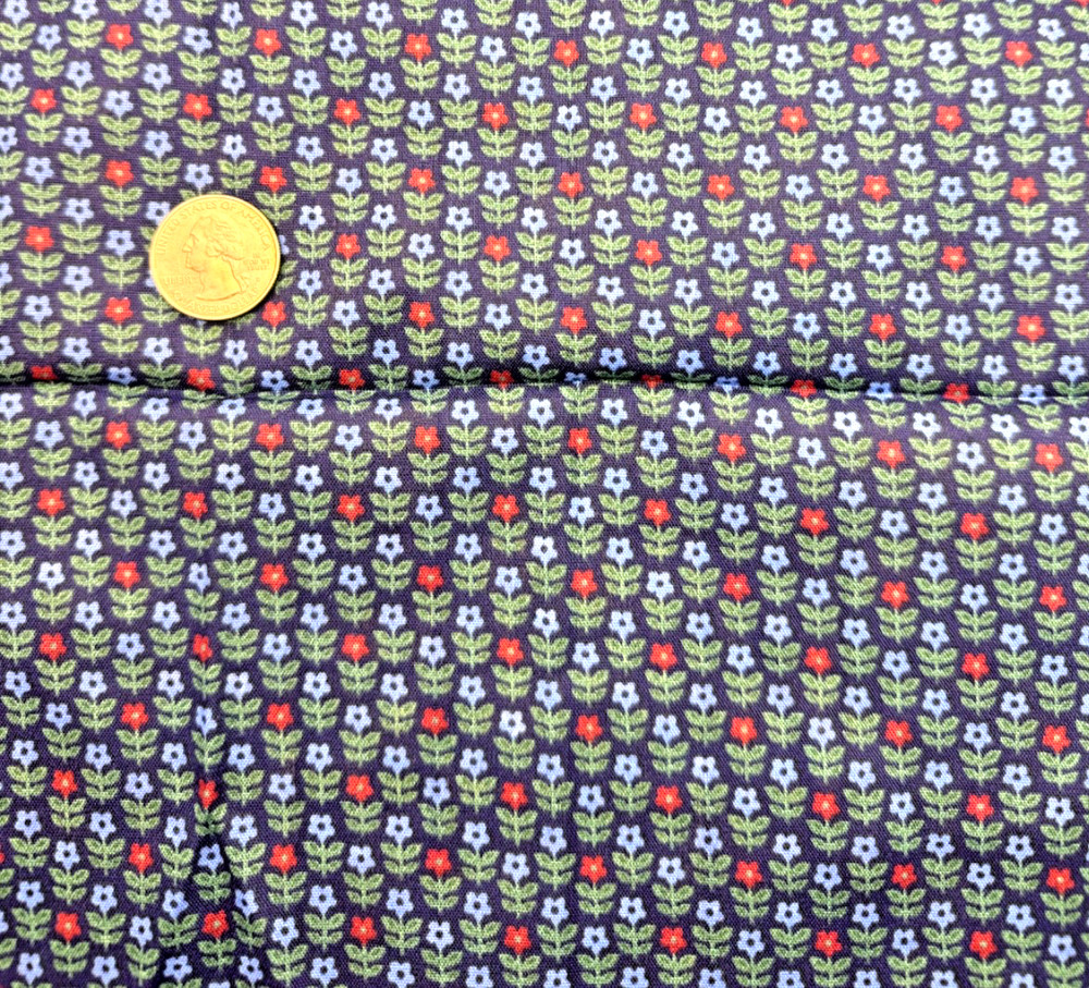FQ+ 1930s Repo Cotton Fabric Blue Green Red Calico Flowers 25″ X 21″