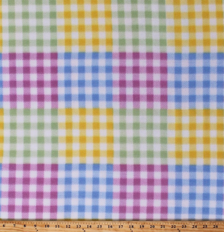 Fleece Gingham Checkered Squares Pastels Fleece Fabric Print by the Yard A511.36