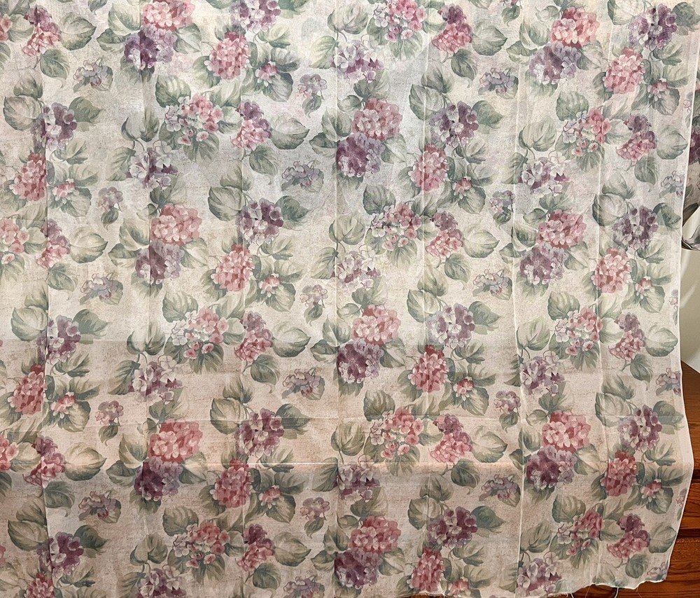 Vintage Sheer Pink Mauve Purple Green Tan Floral Fabric 45” wide