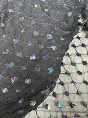 Black & Iris sequins embroidery Metallic mesh net Fabric 56″ Wide