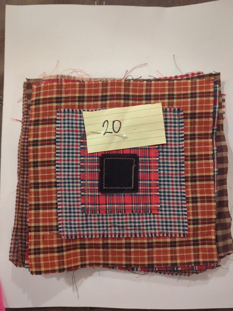 LOT of 20 Plaid Red Blue White Green Random sewn cotton fabric QUILT Blocks 6×6