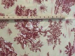 Red French Toile Scenic Cotton Upholstery Fabric 56″W – Vintage, By the Yard