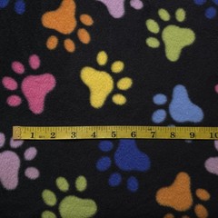 Rainbow Paw Print Fleece Fabric 58″ Wide Printed Fleece by the Yard Black