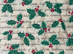 Vtg 1995 Fabric Traditions Holly Berries Xmas Cursive Cotton Holiday 45″ x 108″