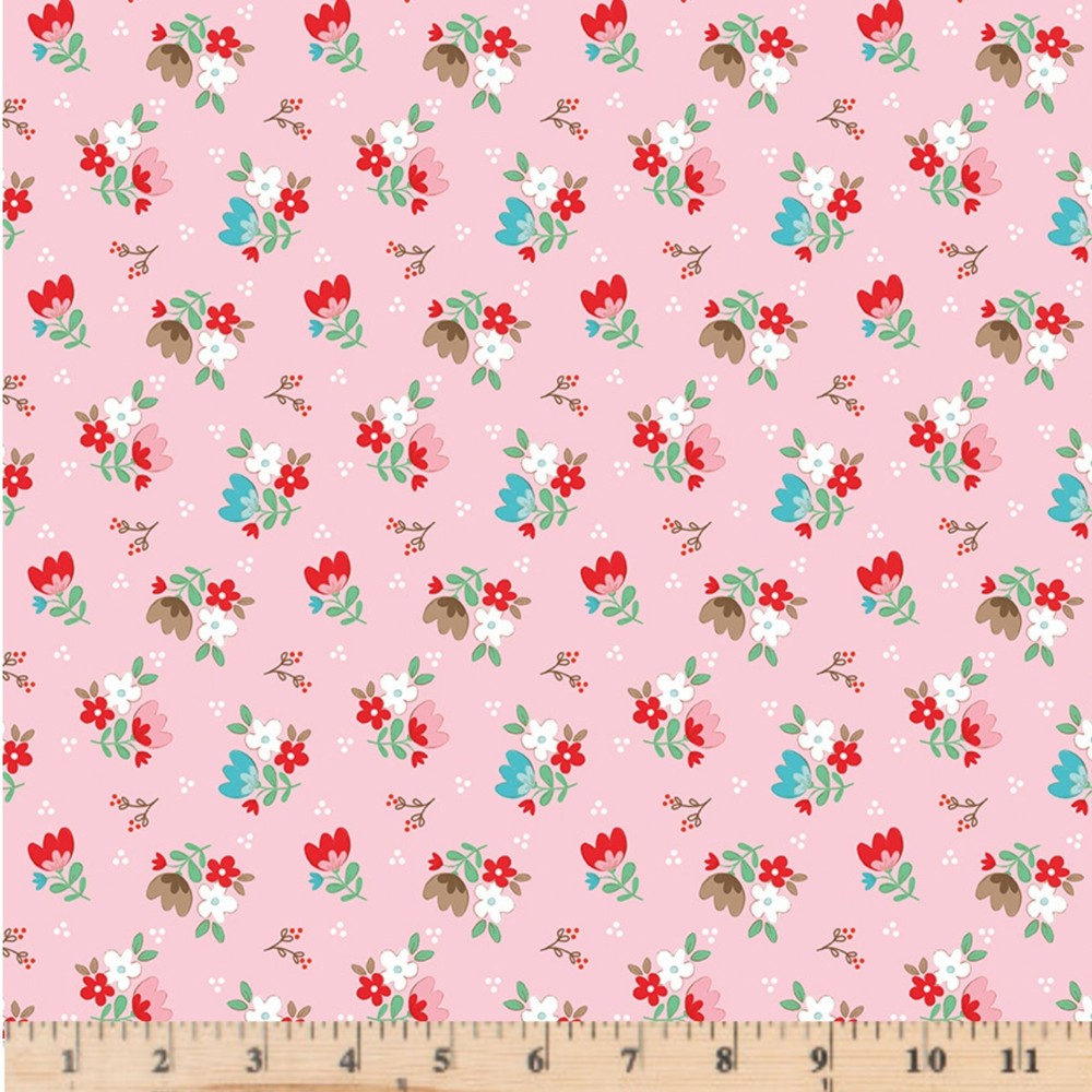 Whimsical Woodland Floral Pink Fabric C17642 Tasha Noel By half yd cont cuts