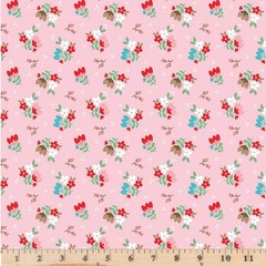 Whimsical Woodland Floral Pink Fabric C17642 Tasha Noel By half yd cont cuts