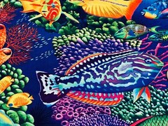 Fabric Fish Coral Canyon Ocean on Aqua Cotton KAUFMAN 1/4 Yd AQCD-199 0350