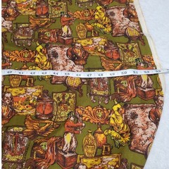 RARE Vintage Retro Olive Green Colonial Victorian Drapery Weight Fabric 2.75+ yd