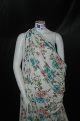 Rayon Stretch Jersey Knit Fabric Beautiful Floral Cream/Teal Multi color 9 oz