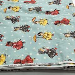 “Sweet Rain” Michael Miller Retro Girls Umbrellas Polka Dots Flannel Fabric BTY