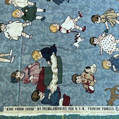 Kids Under Cover Blue Children Playing Walking Pets Thimbleberries 0.7 Yards