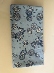 VTG new porcelain dishware blue Fabric 3 yards kitchen teapot 58” X 108” READ