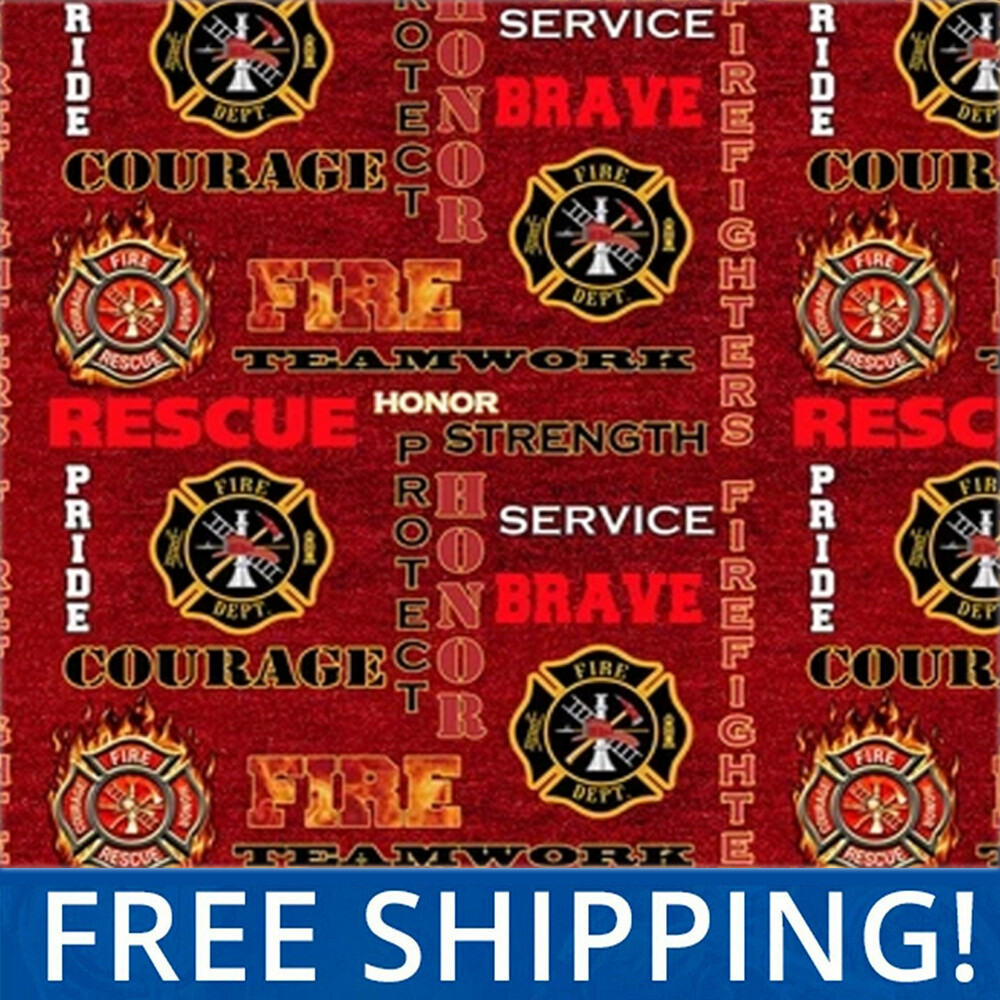 Firefighter Print Fleece Fabric – 60″ Wide – Sold by The Yard & Bolt