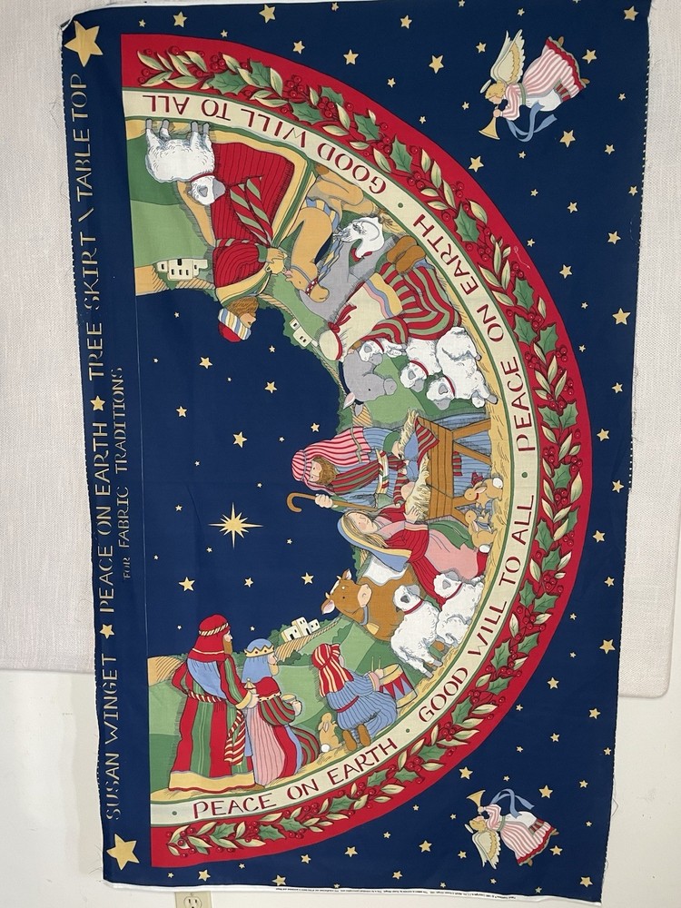 1 Susan Winget PEACE ON EARTH NATIVITY Christmas Tree Skirt FABRIC PANEL to sew
