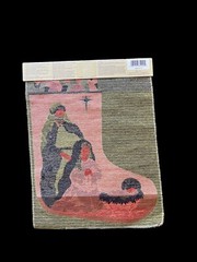 Vtg Nativity Scene Tapestry Christmas Stocking Fabric Panel Cotton Metallic USA