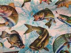 1 Fat Quarter New Cotton Fabric Large Colorful Fish Trout Bass Catfish