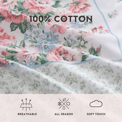 Hope Patchwork 7-Piece Blue Pink and Green 100% Cotton Full/Queen Bonus Duvet Co