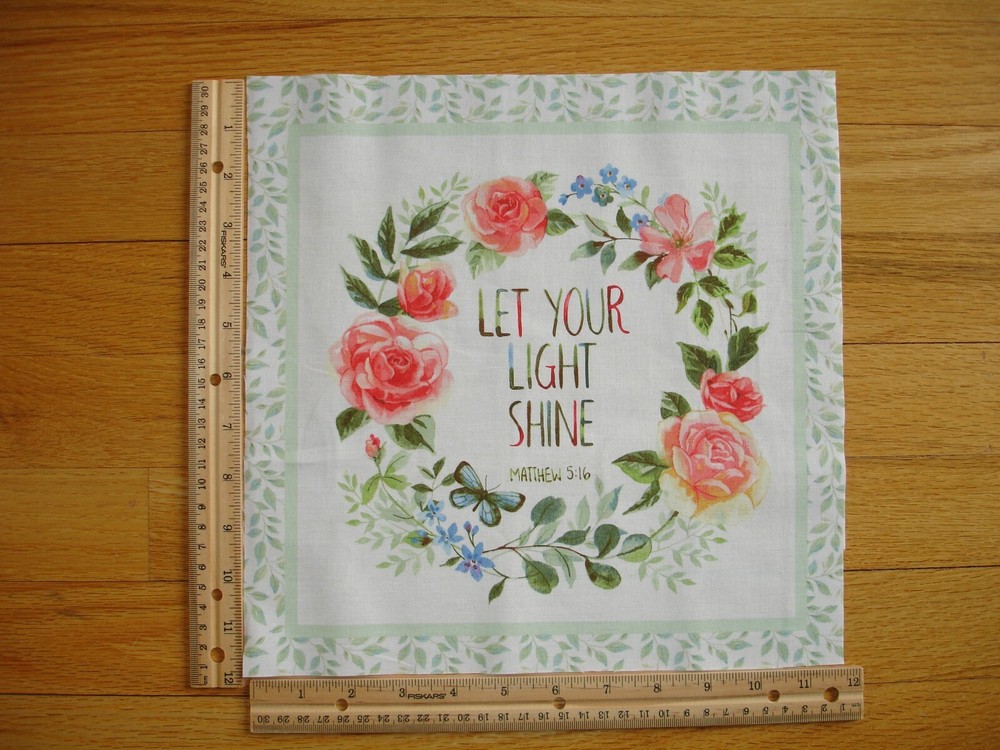 Inspirational Garden Let Your Light Shine Cotton Quilt Fabric Block