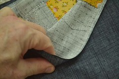 Byy 1/2 Yd, Vintage, Yellow Handkerchiefs & Navy Pockets on Navy Cotton, M6237