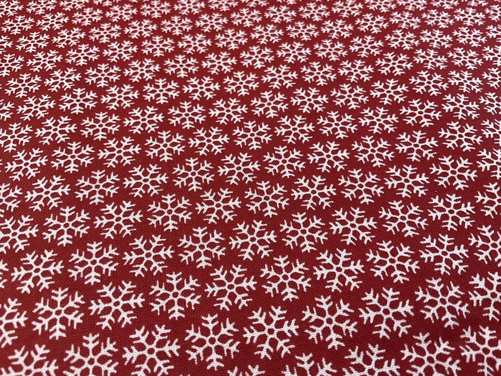 Moda Cotton Fabric “Countdown to Christmas” Red with White Snowflakes 2.0 Yards