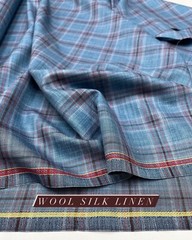 ERMENEGILDO ZEGNA Wool Silk Linen Suiting Fabric Blue Red White Plaid 2.15m