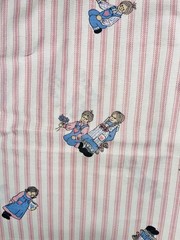 VTG Novelty Faux Pink Ticking w/ Tossed Country Rag Dolls Children BTHY