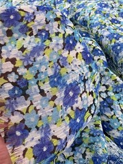Blue White Flower Polyester Blend Fabric 4.5 Yards 58″ Wide Sheer Decor Party