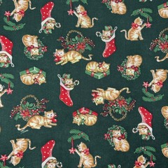 36” x 22” Vtg Christmas Orange Cat Wamsutta OTC Hallmark Cards Inc Cotton Fabric