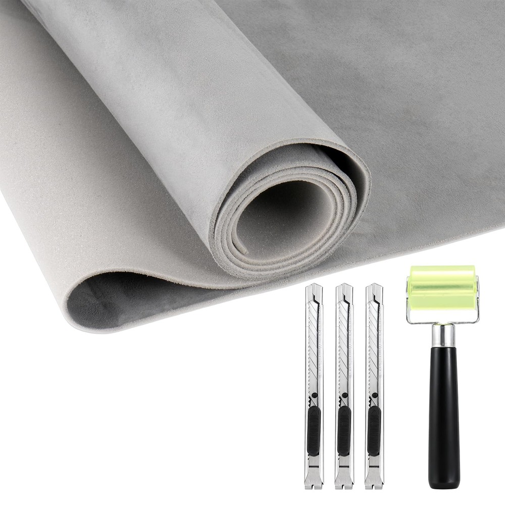 Grey Suede Auto Headliner Fabric 98×59 Inch Foam Backing Car Roof Replacement